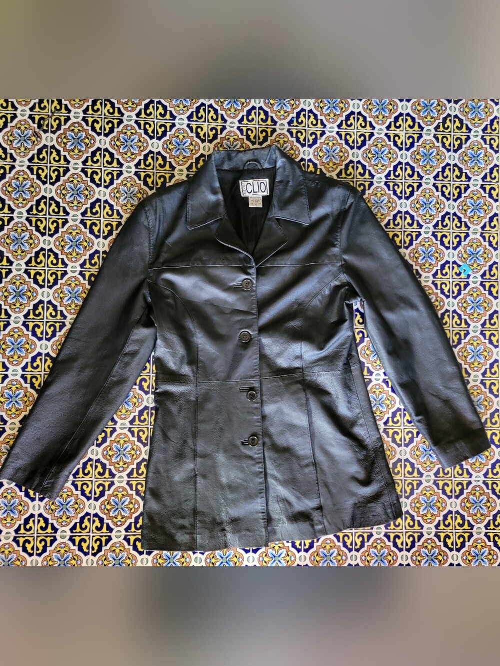 Clio Black Button-Front Leather Jacket
